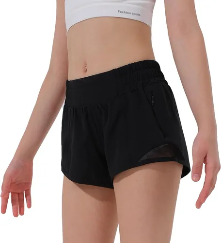 Aurefin Pantalones cortos deportivos para niñas, pantalones cortos ligeros para correr para adolescentes, niñas, pantalones cortos deportivos con
