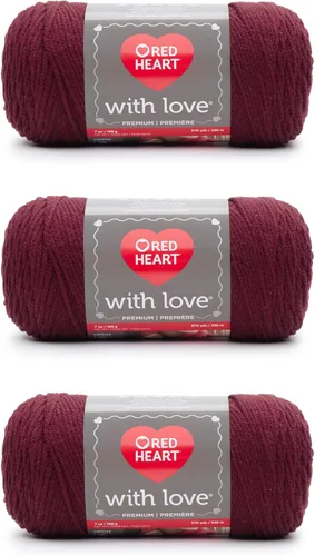 Red Heart with Love Berry - Hilo rojo – Paquete de 3 unidades de 6.98 oz/7 onzas – Acrílico – 4 medianos (peinado) – 370 yardas – Tejido/ganchillo
