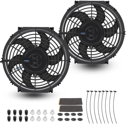 2 piezas, ventilador eléctrico universal delgado de alto rendimiento, tire/empuje, 10 pulgadas, 12V 80W, kit de montaje, negro