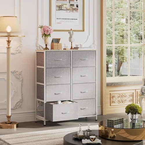 Miniatura 2 de WLIVE - Cómoda de tela para dormitorio, cómoda alta con 8 cajones, torre de almacenamiento con contenedores de tela, cómoda doble, cómoda con Gris
