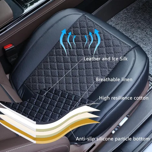 Miniatura 3 de Suninbox Fundas de cuero para asiento de automóvil, solo para asiento delantero, alfombrilla de cojín negra para asiento de automóvil, ventilada