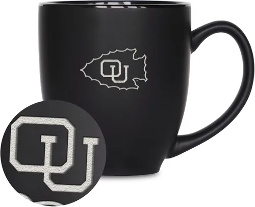 Miniatura 160 de Rico Industries - Taza de cerámica mate negra con grabado láser estándar de 15oz para NCAA (escuelas T & U) - Para bebidas calientes o frías
