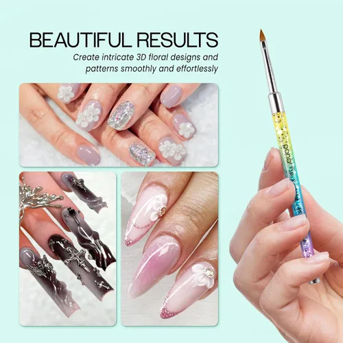 Miniatura 3 de PANA Kolinsky - Pinceles de uñas acrílicas 3D con mango de purpurina líquida, para manicura y pedicura profesional (color arcoíris, tamaño #4)