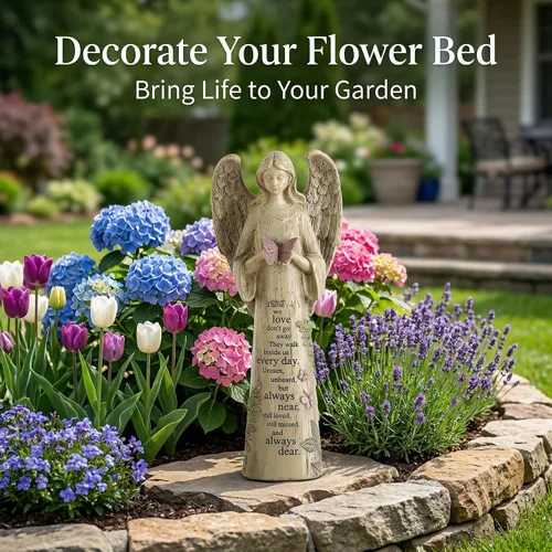 Miniatura 2 de Estatua de ángel de resina para jardín con mariposa, decoración de patio y césped, escultura impermeable al aire libre, adorno para ángel, regalos