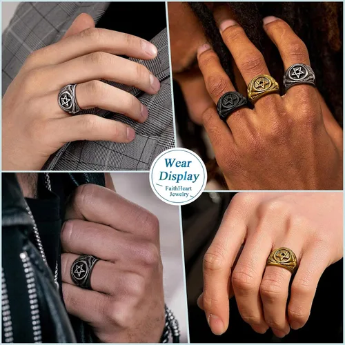 Miniatura 5 de FaithHeart Satanic Jewelry - Anillos de cabra baphomet con símbolo de Lucifer Satanás para hombres y mujeres talla 7891011121314 personalizado