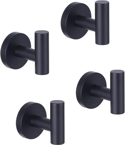 GERZWY Gancho de baño negro mate para abrigos, SUS 304 de acero inoxidable para toalla/bata, gancho para ropa para baño, cocina, estilo moderno de