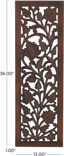 Miniatura 6 de Deco 79 Decoración de pared de madera floral hecha a mano para el hogar, escultura de pared de acanto tallada intrincadamente, arte de pared de 12 x