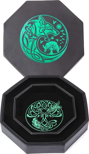 Miniatura 8 de DND Bandeja de dados – Bandeja de 9 pulgadas de calidad prémium Dungeons and Dragons – Exquisitamente detallado diseño de árbol del mundo azul