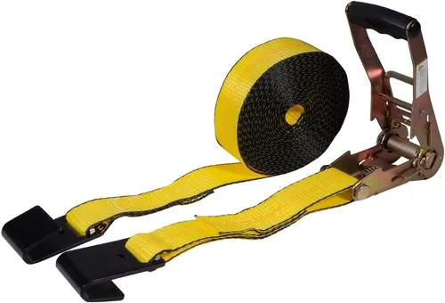 Mytee Products Correas de amarre de trinquete con ganchos planos, 2 pulgadas x 20 pies amarillos | 10,000 libras de resistencia a la rotura |