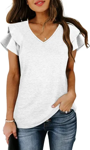 Miniatura 2 de Camisetas casuales de verano con cuello en V y mangas con volantes para mujer