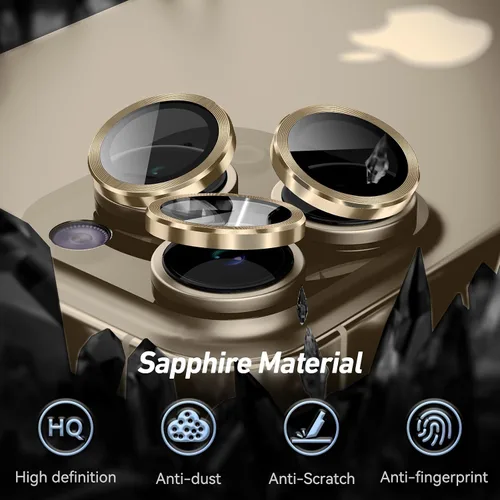Miniatura 5 de Jeluse Protector de lente de cámara para iPhone 17 Pro Max/17 Pro/16 Pro Max/16 Pro/15 Pro Max/15 Pro/14 Pro Max/14 Pro, kit de alineación de Oro+15