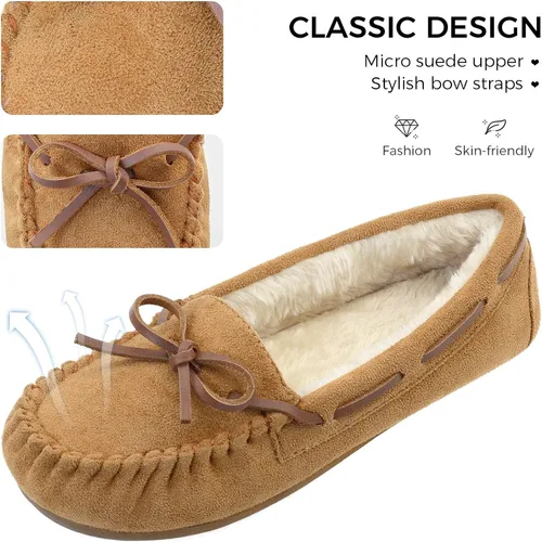 Miniatura 2 de Vonair Women's Moccasin Slippers Micro Suede Warm Faux Fur Pile Lined Lace-Up Cozy Bow Indoor & Outdoor Moccasins Slip On Loafers Shoes for Women