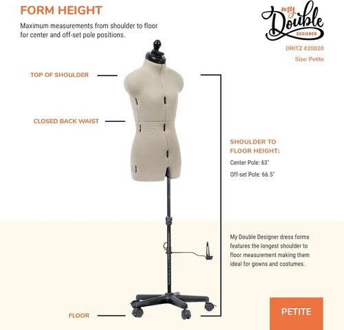 Miniatura 9 de Dritz My Double Designer - Maniquí de costura ajustable de talla pequeña de EE. UU. 0-6, maniquí de ropa femenina para coser, ajustar y drapear