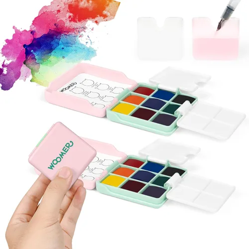 Miniatura 9 de Woomer Juego de pintura de acuarela, 36 colores vibrantes con pincel de agua y 10 papeles de acuarela de algodón de alta calidad (32 K), perfecto