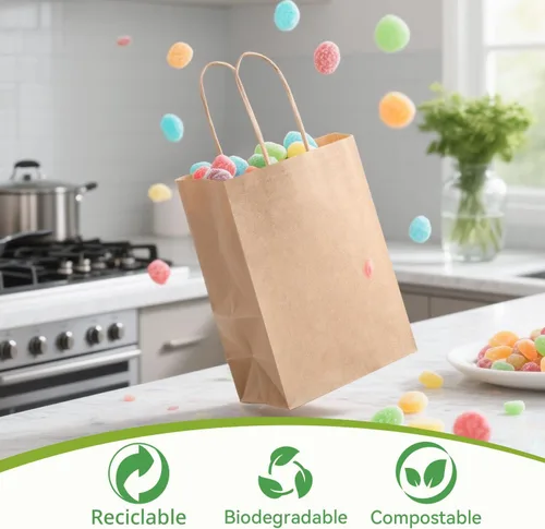 Miniatura 6 de Brothersbox Bolsas pequeñas de papel marrón con asas 100 PCS, 5.25 * 3.25 * 8 pulgadas, bolsas de regalo de papel kraft a granel para manualidades