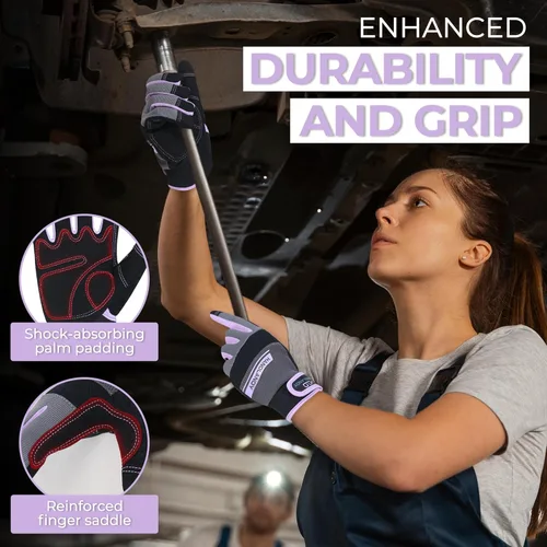 Miniatura 2 de HANDLANDY Work Gloves for Women, Breathable Leather Gardening Glove for Yard Maintenance, Hand Protection with Touch Screen Púrpura claro