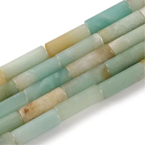 HAAMIIQII Cuentas de tubo de amazonita natural de 0.512 x 0.157 in, cuentas sueltas de piedra cilíndrica para fabricación de joyas, 15 pulgadas