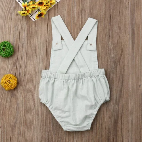 Miniatura 4 de Mameluco de verano de 1 pieza para bebé recién nacido, color sólido, sin mangas, sin espalda, overoles