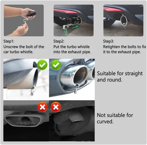 Miniatura 4 de 2 piezas de silbato turbo para coche, silbato turbo universal de aleación de aluminio, silbato de tubo de escape de sonido turbo de aleación de Negro
