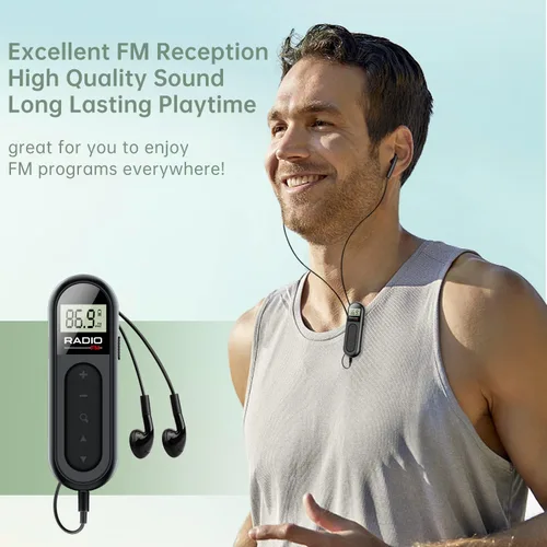 Miniatura 2 de Radio FM, radio de transistor de bolsillo portátil recargable con la mejor recepción, sintonización digital LCD con luz de fondo, sonido estéreo