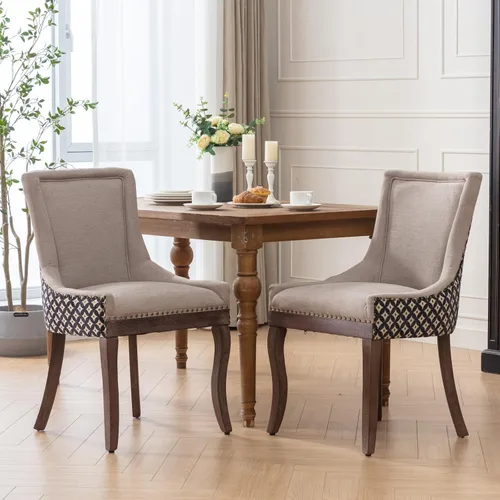 Miniatura 16 de Merax Juego de 2 sillas de comedor de terciopelo tapizadas de alta gama con anillo trasero de clavo, patas de madera maciza, asiento de espuma