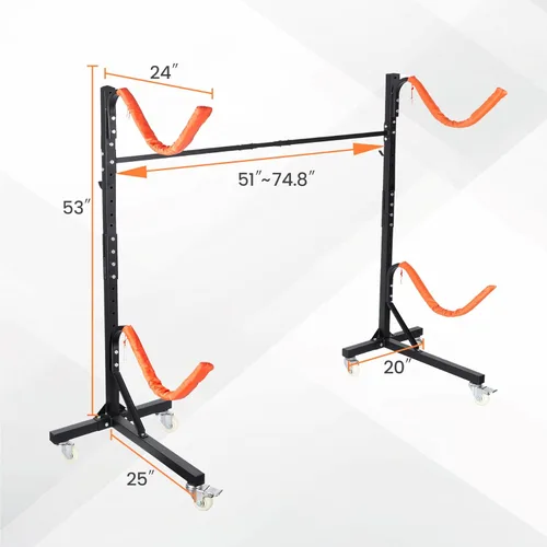 Miniatura 2 de Estante de almacenamiento independiente para kayak, estantes ajustables para kayak al aire libre con 4 ruedas bloqueables, soportes de kayak