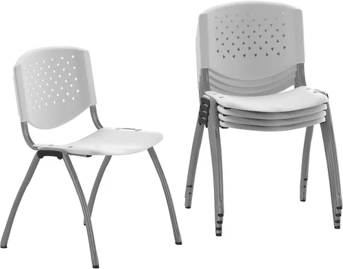 Miniatura 19 de Flash Furniture - Silla apilable de plástico negro de la serie HERCULES con capacidad de 880 lb. y marco recubierto en polvo de color gris titanio