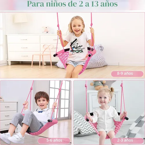 Miniatura 5 de Hi-Na columpio de árbol para niños, asiento de columpio de cuerda ajustable para niños pequeños con ganchos y correas, capacidad de 199.58 kg