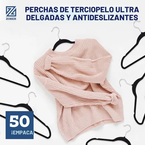 Miniatura 2 de Zober - Paquete de 50 perchas de terciopelo negro para abrigos, pantalones y ropa de vestir; perchas de fieltro fuertes y antideslizantes con giro