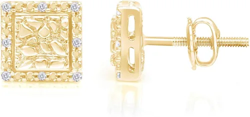 Aretes cuadrados para hombre de oro de 10 quilates con diseño de diamante redondo natural blanco color I-J claridad I2-I3