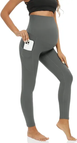 XNHAN Leggings de maternidad para uso diario sobre el vientre con bolsillos, pantalones elásticos de yoga para embarazo, ropa deportiva cómoda
