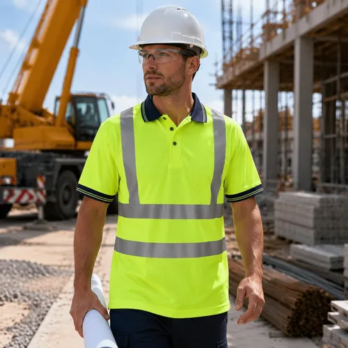Miniatura 3 de SMASYS Polo de seguridad de alta visibilidad, camisa reflectante de manga corta estándares ANSI, ropa de trabajo de construcción para hombres