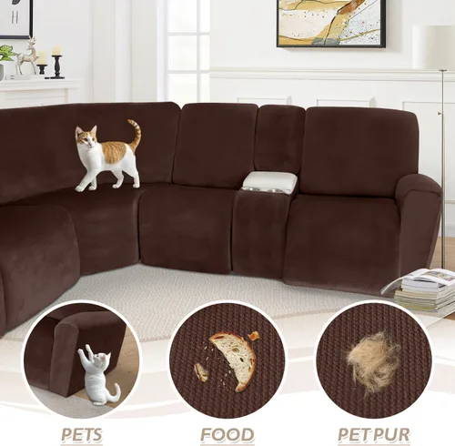 Miniatura 161 de Arfntevss Fundas de sofá seccional reclinable de terciopelo, Funda de sofá seccional de esquina para sofá reclinable, Funda elástica suave
