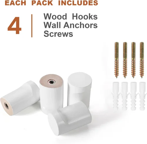 Miniatura 7 de bsdonte Ganchos de Pared de Madera, Paquete de 4 Ganchos Decorativos Blancos Montados en la Pared, Ganchos Modernos para Sombreros de Servicio