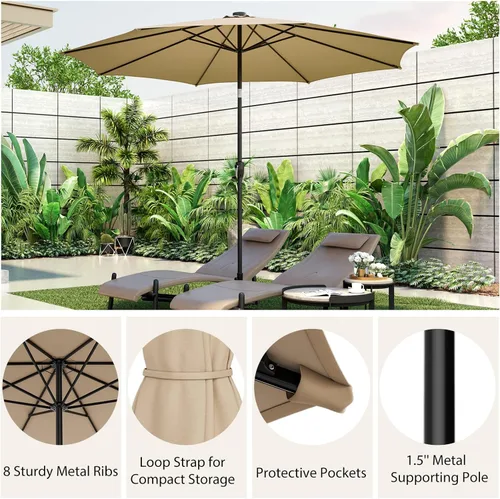 Miniatura 2 de Giantex Sombrilla de patio de 10 pies con 112 luces solares de lluvia de meteoritos, sombrilla de mercado para mesa al aire libre con 8 varillas
