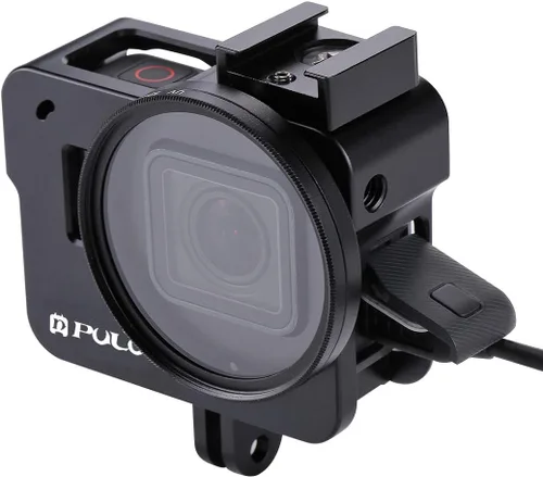 PULUZ Funda de aleación de aluminio para GoPro Hero 7 Negro/New Hero 2018 / Hero 5 / Hero 6 carcasa CNC jaula protectora con soporte de zapata fría
