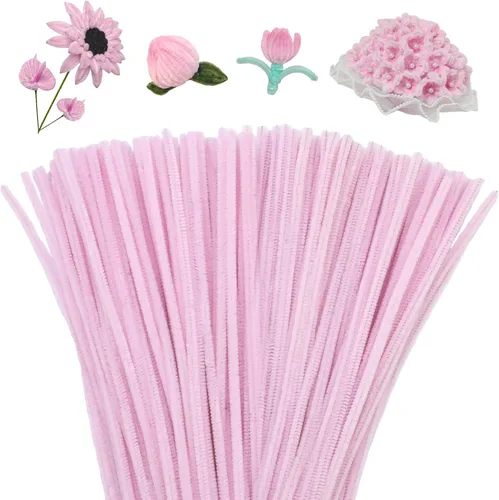 Mnuizu - 200 limpiadores de tuberías, tallos de chenilla para manualidades, varillas esponjosas para manualidades navideñas y suministros de Rosa