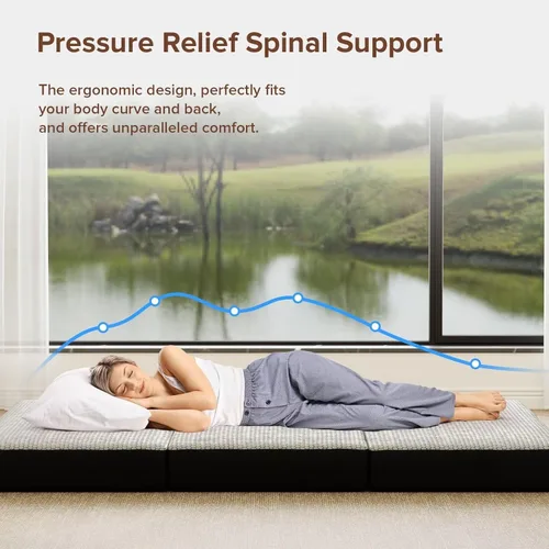 Miniatura 2 de ROXGOX Colchón Plegable Triple de Espuma Viscoelástica, Cama de Piso Portátil Individual de 4 Pulgadas, Colchoneta Plegable con Funda Lavable, Asa