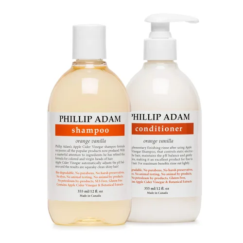Phillip Adam Champú y acondicionador de vainilla naranja para todo tipo de cabello – Fórmula de vinagre de sidra de manzana – Mejora el brillo y