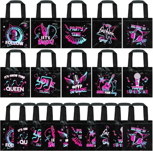 Pinkunn 20 piezas de bolsas de regalo para fiesta musical, bolsas de regalo no tejidas, suministros para regalos temáticos para adolescentes, cajas