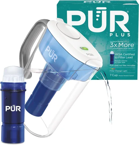 PUR Plus - Jarra con filtro de agua de 7 tazas para refrigerador, agua más limpia y de excelente sabor, apta para lavavajillas, filtración potente,
