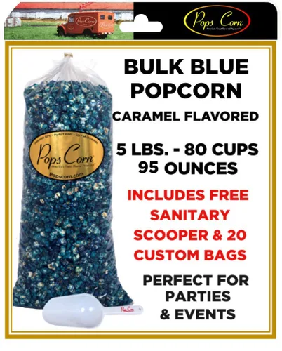 ¡POPCORN AZUL! Gourmet Es un Niño-AL POR MAYOR/MAYORISTA -5 LIBRAS.-80 TAZAS-95 ONZAS-CUCHARA HIGIÉNICA GRATUITA Y 20 bolsas de regalo incluidas!