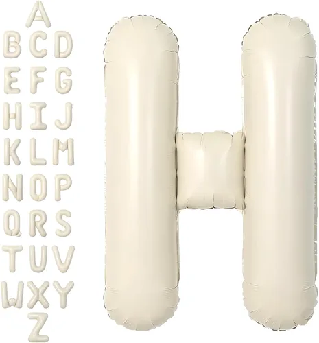 Miniatura 50 de SUWEN Globos de helio grandes de 102 cm (40 pulgadas) con letra S en color crema. Globos grandes de papel de aluminio con letra en helio, de A a Z.