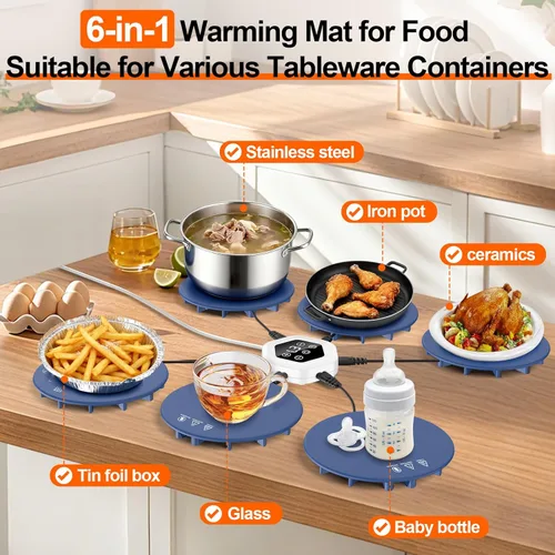 Miniatura 2 de Tapete de calentamiento de alimentos mejorado, tapete de calentamiento de silicona 6 en 1 para calefacción rápida de alimentos, bandeja