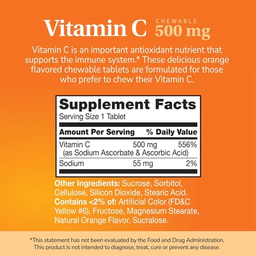 Miniatura 12 de 21st Century Vitamina C 500 mg Tabletas masticables, Naranja, 110