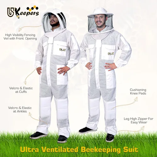 Miniatura 4 de Traje de abeja ultra ventilado de 3 capas para hombres y mujeres, traje de apicultura prémium con guantes de abeja y dos velos de apicultura Blanco