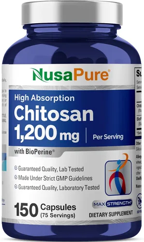 NusaPure Quitosano 1200 mg 150 cápsulas (sin OMG y sin soja) con bioperina