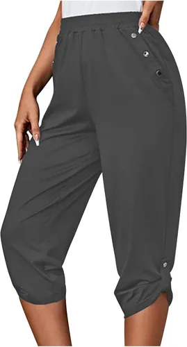 Miniatura 129 de Pantalones capri para mujer, estilo casual, de verano, elásticos, de cintura alta, pantalones de yoga, ajuste atlético, pantalones deportivos