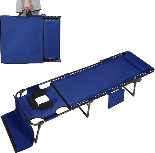Miniatura 16 de MUPATER Silla de bronceado con agujero facial, tumbona de patio con respaldo ajustable de 5 posiciones, almohada y bolsillo extraíbles, tumbona