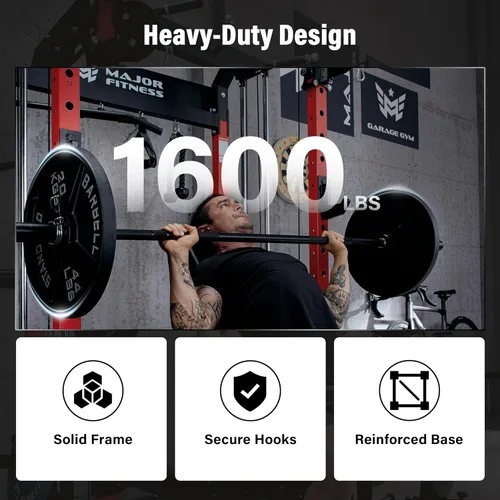 Miniatura 3 de MAJOR FITNESS F22 Power Rack, 1600lbs - Estante para sentadillas todo en uno con sistema de polea doble, marco de acero resistente, accesorios
